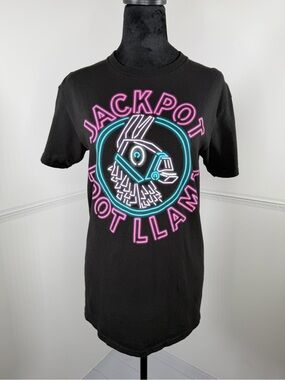 Fortnite Jackpot Loot Llama Graphic T-Shirt Black Medium Neon Gamer Tee